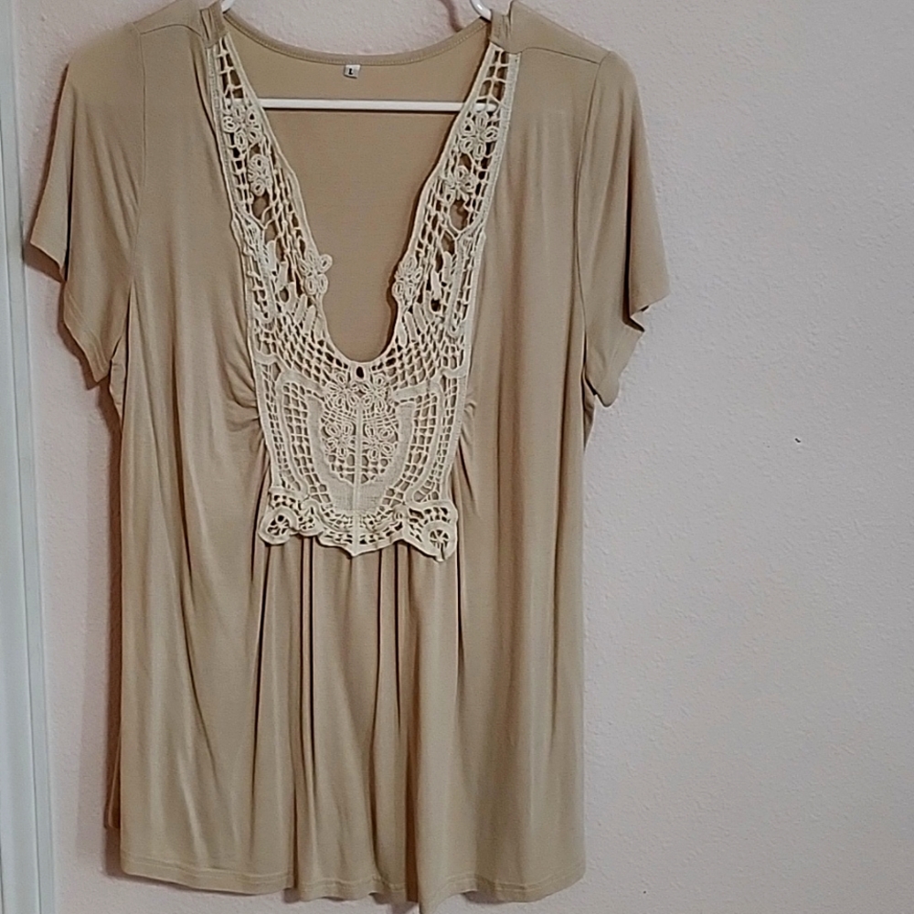 Women's Beige Size Large Dress Short Sleeve Tee